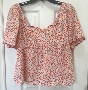 Old Navy shirt size M floral ditsy red mingle pattern Cottage Core peasant - Picture 1 of 7