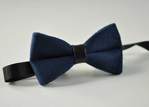 Teenage Boy Kids Navy Blue Velvet Bowtie Bow Tie 7-14 Years Old Wedding Party - Picture 1 of 4