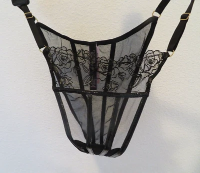 Braguita brasileña Victoria Secret Midnight Affair imitación cuero encaje XL $39.50 NUEVA CON ETIQUETAS Foto 1 de 4