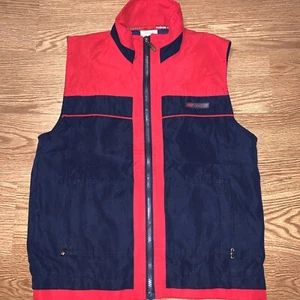 Reebok Size Small Sleeveless Vest Full Zip Jacket Red Navy Blue - Picture 1 of 8