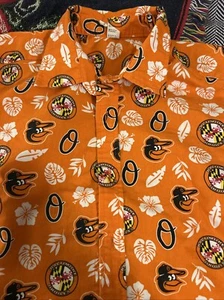 Baltimore Orioles Hawaiian Button Up Shirt The Elevin Group Orange Medium MLB T7 - Picture 1 of 11