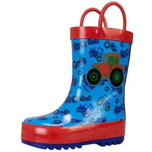 Jungen Wellies Wellington Stiefel UK Schuhgröße 5-13 Traktor blau rot Traktor - Bild 1 von 6