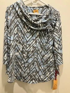 Ruby Red Size PM Blue White Gray Print Soft Knit Shirt New 3/4 Length Sleeves - Picture 1 of 7