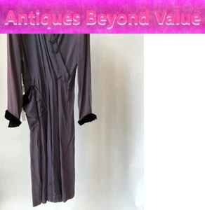 1930's Art Deco Avante Garde Glam Purple Iridescent Grey Dress Black Trim Pocket - Picture 1 of 5
