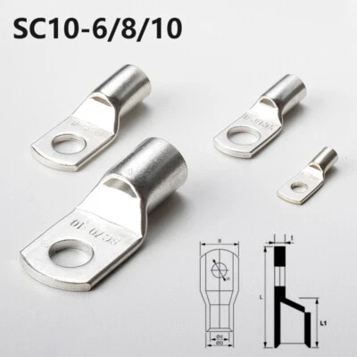 10mm² 6/8/10 Cable Copper Lug Ring Terminal Wire Connector Battery Welding Crimp - Image 1 of 4
