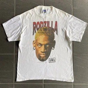 Vintage 1998 Iconic Dennis Rodman Rodzilla L Graphic T Shirt NWO WCW 90s TULTEX - Bild 1 von 12