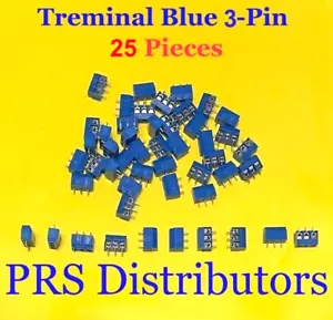 25 Pcs 3-Pin Screw Terminal Block Connector 5.08mm Pitch PCB Mount Blue 25X - Picture 1 of 3