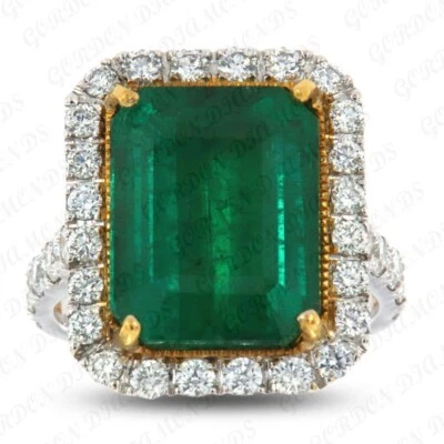 Anillo de boda de diamantes y esmeraldas naturales talla esmeralda de 6,80 quilates enchapado en oro doble de 18 quilates Foto 1 de 4