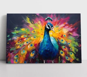 Colorful Peacock Oil Painting Print Framed Canvas Wall Art Decor Dining Room Art - Picture 1 of 11