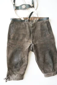 Lederhose 60er Vintage grau verspeckt Jäger Kniebund mit Hirsch Geschirr Gr.52 - Bild 1 von 11