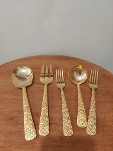 Vintage Cellini Romanesque 1968 24K Gold Salat Sous Set Electroplated Flatware - Picture 1 of 24