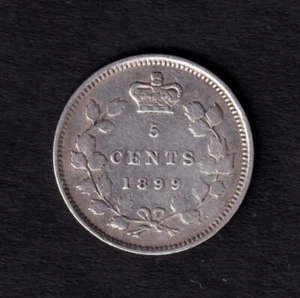 Canada 1899 5c Five Cent Silver Coin Queen Victoria F Fine .925 Silver #2 - Picture 1 of 2