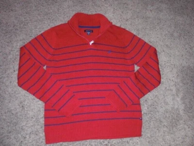 NAUTICA Rojo Rayas Algodón 1/4 Cremallera Cuello Jersey Suéter Juvenil XL Foto 1 de 4