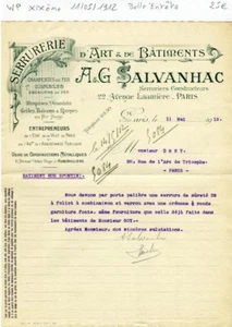 Paris 19th century 22 Avenue Laumière - Belle Headête Sector Art Locksmith from 1912 - Picture 1 of 1