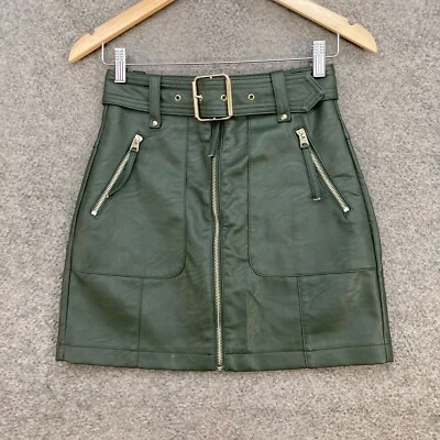 Topshop Mujer Falda Talla 6 Verde Línea A Mini Poliuretano Cinturón Cremallera 50403 Foto 1 de 4