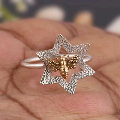 Star And Bee Design Ring 925 Sterling Silver Without Gemstone Bee Shape Ring - Image 1 of 4