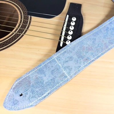 Correa de Guitarra de Cuero Premium Gris Iridiscente - Correa de Guitarra de Cuero Gris Brillante Foto 1 de 4