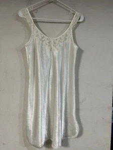 Camisón corto Oscar de la Renta etiqueta rosa satinado encaje blanco roto pequeño - Imagen 1 de 5