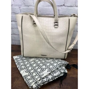 Rebecca Minkoff Croc Embossed Leather Tote Bag Handbag Cream White Shoulder Bag - Picture 1 of 10