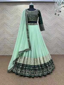 Reception Wear Faux Georgette Lehenga Choli With Fancy Dupatta For Women - Picture 1 of 11