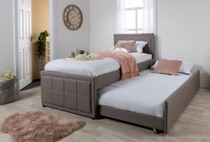 3FT Single Trundle Bed Frame with Mattress Grey Pine Wood Pull-Out Guest Bed - Picture 1 of 6
