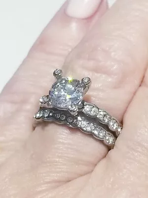 ¡LIQUIDACIÓN! Juego de anillo de compromiso de boda de moissanita SIM de 2,75 quilates de acero inoxidable Foto 1 de 4