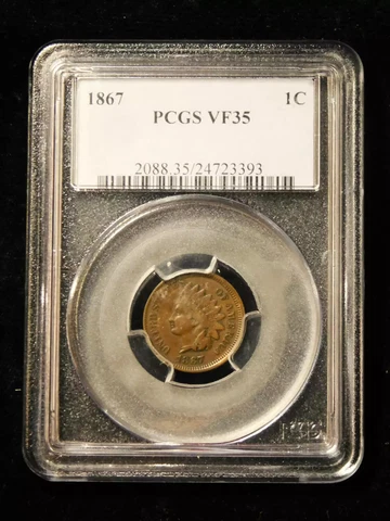 1867 Indian Head Cent - PCGS VF35 Cover
