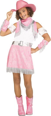 Rosa Brillante Vaquera Western Niñas Niño Disfraz NUEVO Vestido Sombrero Salvaje Oeste Foto 1 de 4