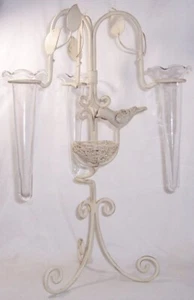 Epergne VOGEL & NEST kaltbemalt Distres Shabby Chic Stil 3 Glasvasen/Futterhäuser - Bild 1 von 3