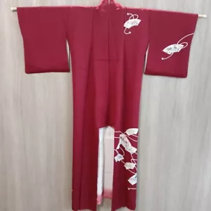 Japanischer Kyoto schöner Kimono Yukata Haori rot Höhe 66,92 Zoll Seide Unisex - Bild 1 von 14