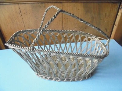 Présentoir ancien porte bouteille tressé en métal argenté - Photo 1/4