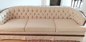 Mid Century Modern Hollywood Regency Tufted Sofa Set Wood Trim Sofa and Loveseat - Picture 1 of 22