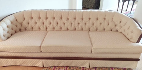 Mid Century Modern Hollywood Regency Tufted Sofa Set Wood Trim Sofa and Loveseat Cover