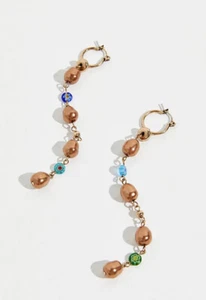 Free People Regina Pearl Dangle Earrings In Bronze, New! $38 - Picture 1 of 5