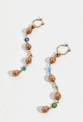 Free People Regina Pearl Dangle Earrings In Bronze, New! $38 - Image 1 of 4