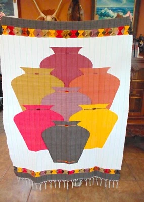 Large Beautiful HANDWOVEN Wall Hanging ~ 7 POTS AGAPE WEAVERS Cordillera ~ 5 FT - Image 1 of 4