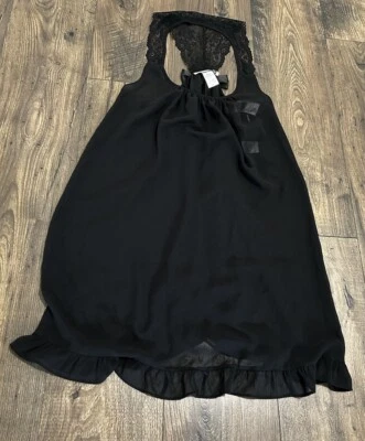 NUEVO CON ETIQUETAS LINEA DONATELLA Semi-transparente Gasa Chemise Encaje Espalda Corredora Talla Mediana Negra Foto 1 de 4