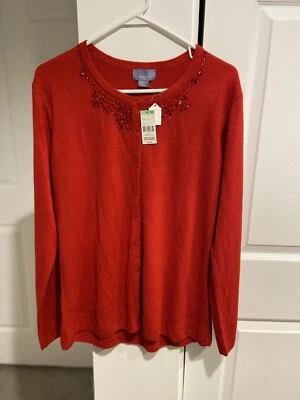 Cardigã Laura Scott Petite XL Vermelho Suéter-Strass Feriados de Natal Novo com etiquetas - Imagem 1 de 4