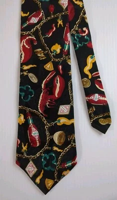 Corbata Larga 64 x 4 Tabasco Salsa Pimienta Langosta Pimientos Negro Seda Novedad Foto 1 de 3