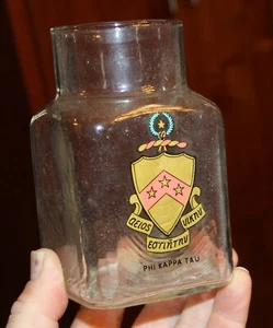 VINTAGE PHI KAPPA TAU FRATERNITY glass container with logo - Picture 1 of 2