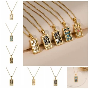 18 Karat vergoldet Edelstahl Tarotkarte symbolische Halsketten Viel Glück Amulett - Bild 1 von 11