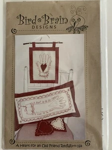 Bird Brain Designs ‘A Heart For An Old Friend Redwork-164 Pattern For Wall Hangi - Picture 1 of 3