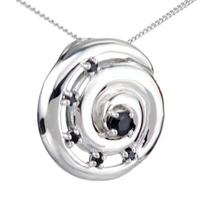 Sapphire Necklace Sterling Silver Ink Blue Gemstone Ammonite Handmade - Picture 1 of 12