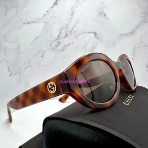 New GUCCI Sunglasses Brown Tortoise 53mm Oval Acetate Gold GG Logo Authentic - Picture 1 of 12