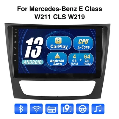Carplay Autoradio für Mercedes Benz E Klasse W211 E200 C219 4+64G Android 13 GPS - Bild 1 von 4