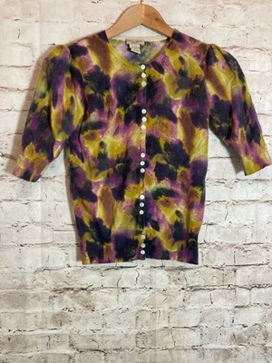 Suéter de cachemir de diseño vertical pequeño púrpura acuarela floral cárdigan artístico Foto 1 de 4