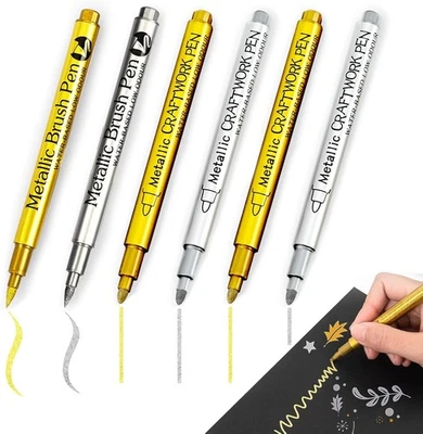 MARKENLOS Gold Silber Metallic Stifte Marker 6 Stück Goldstift Silberstift Metallic Dünn &