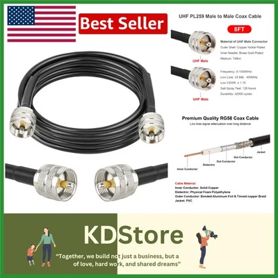 8ft UHF CB Coax Cable with Low Loss & Durable Construction - Image 1 of 4