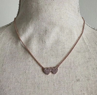 🆕 Collar Kate Spade Dos Corazones Tono Oro Rosa | con Cristales | Ajustable Foto 1 de 4
