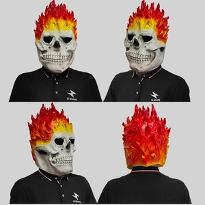 Cosplay Ghost Rider Skull Head Mask Creepy Fire Flame Masquerade Masks Latex - Picture 1 of 5